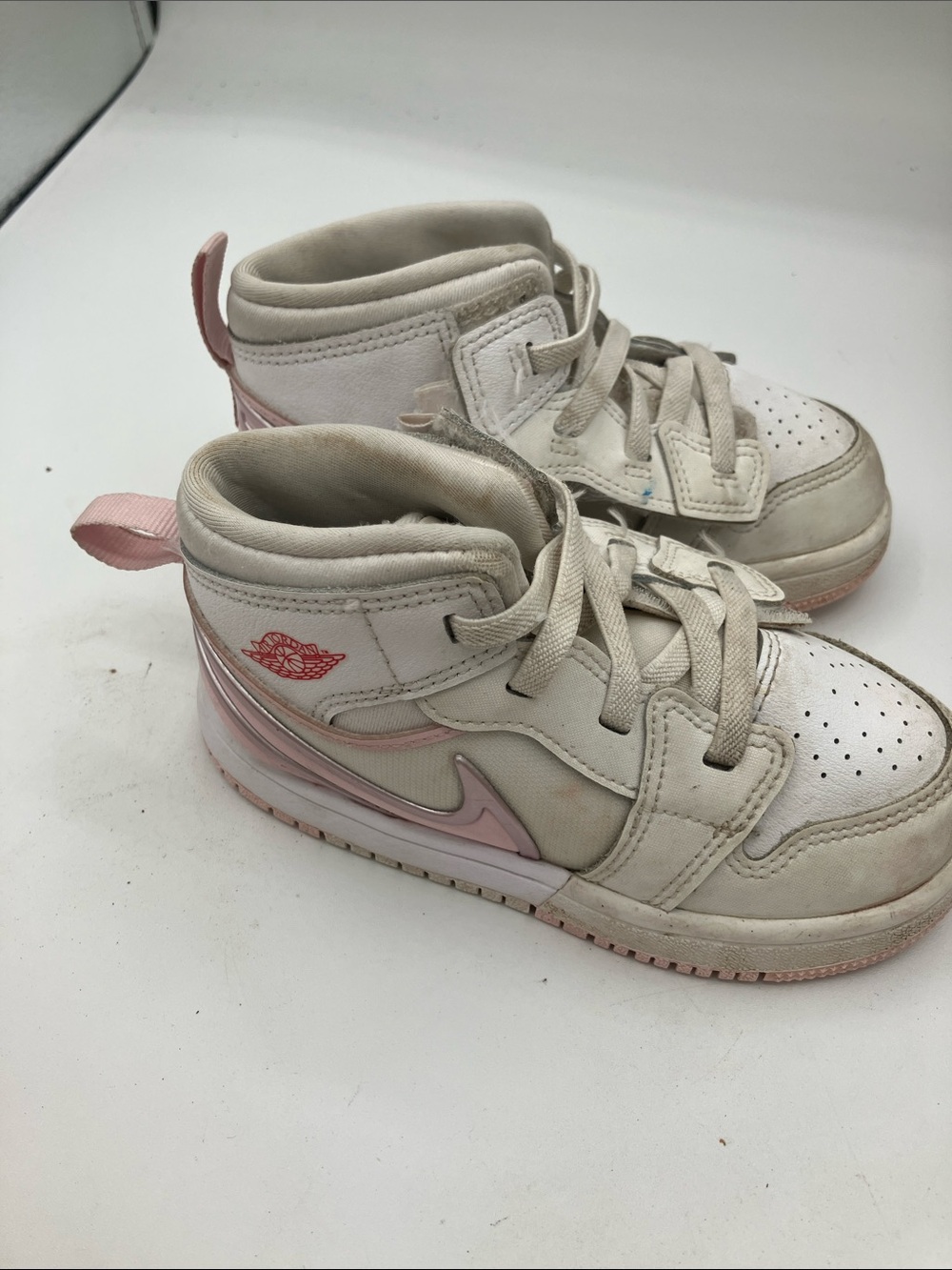 Nike Kids High-Top Sneakers in White and Pink